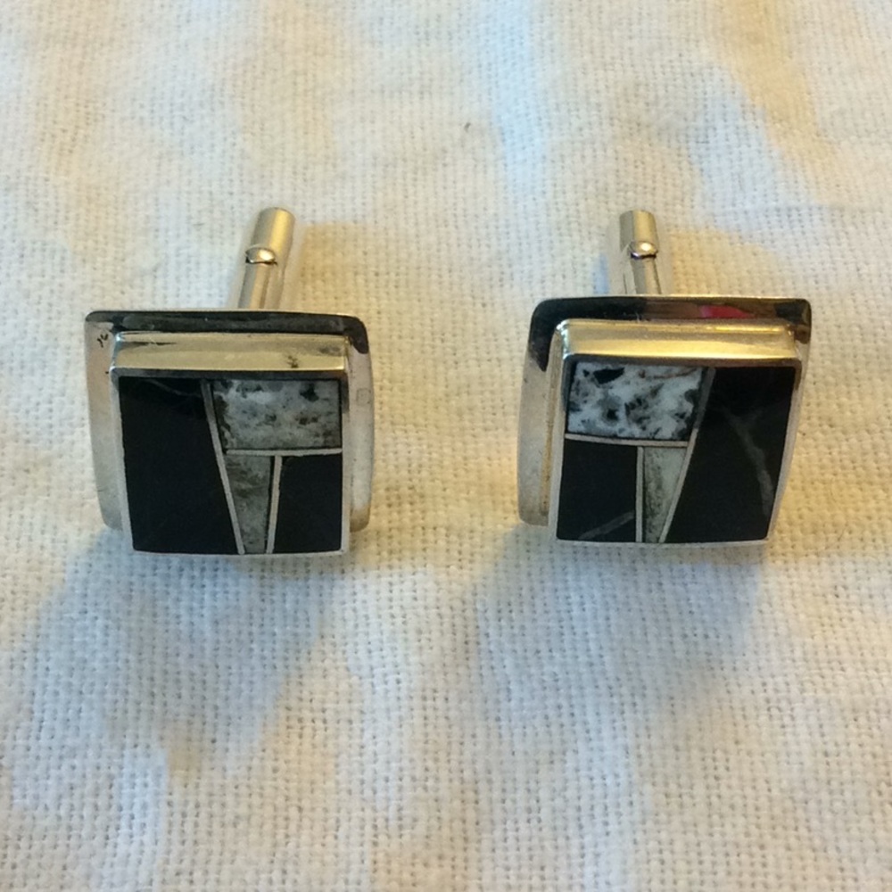 Sterling Silver Native American Mosaic Cuff Links